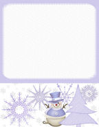 purple snowman trees and flakes with blues 